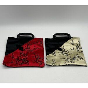 Pair Of Asian Fusion Black & Red, Champagne & Black Floral Handbag Purses